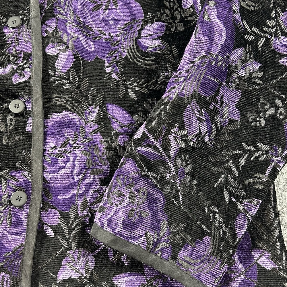 Coldwater Creek Womens L Purple Black Floral Chenille Jacquard Jacket Art H08433 - Picture 3 of 9